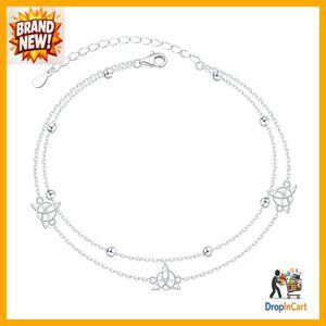 Sterling Silver Adjustable Anklet Layered Celtic Knot Evil Eye Bead Bracelet